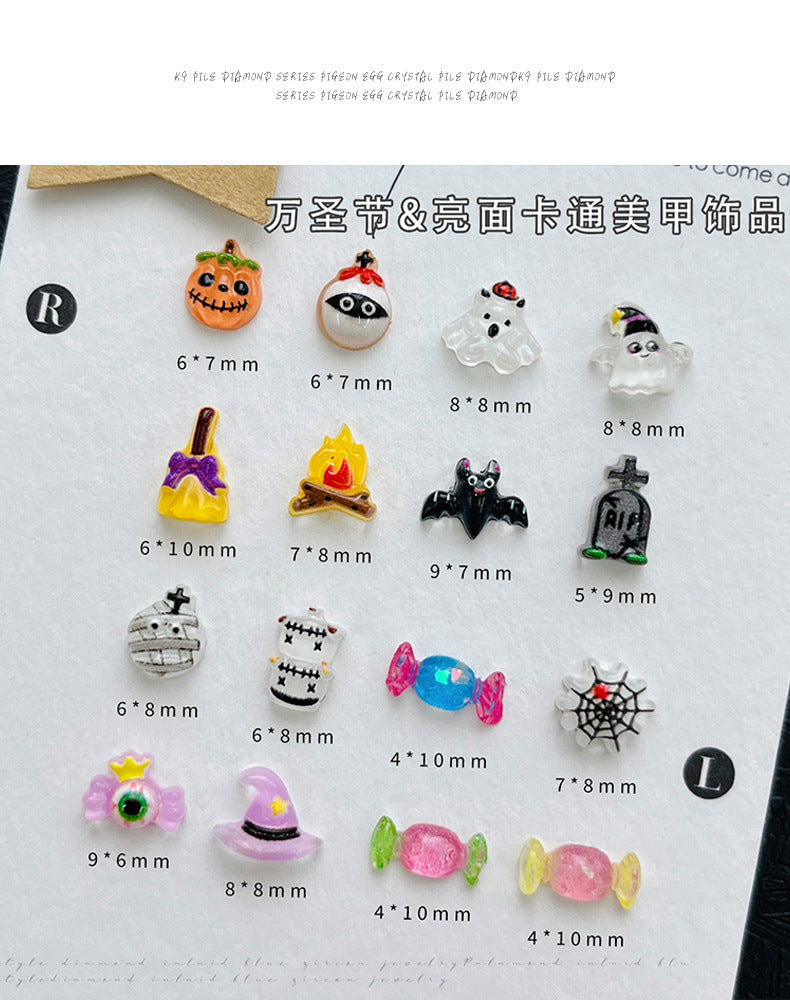 Halloween Cartoon Nail Art Accessories Mixed Cross-Border New Products Funny Magic Ghost Pumpkin DIY Nail Diamond Accessories