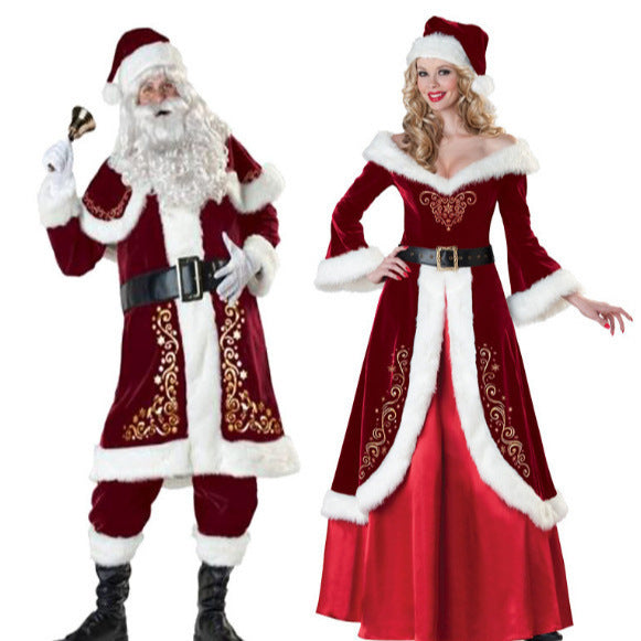 Cross-Border European and American Christmas Santa Claus Couple Costumes High-Quality Luxury Version Cosplay Masquerade Performance Costumes