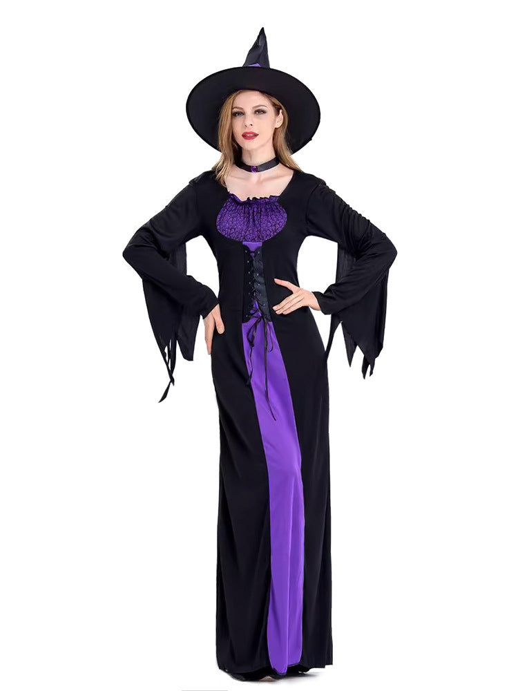 Amazon Cross-Border Halloween Purple Witch Costume Magician Long Skirt Wizard Cosplay Stage Performance Costume
