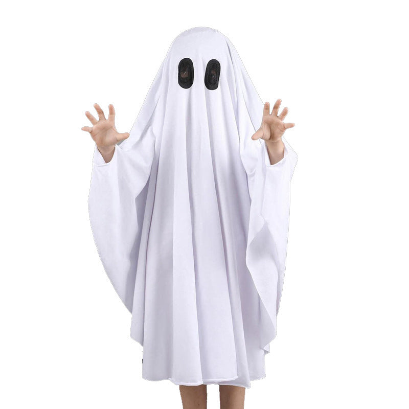 Cross Border Children Adult White Ghost Pullover Cloak Halloween Cos Ghost Festival Theme Carnival Party Dress Up Clothing
