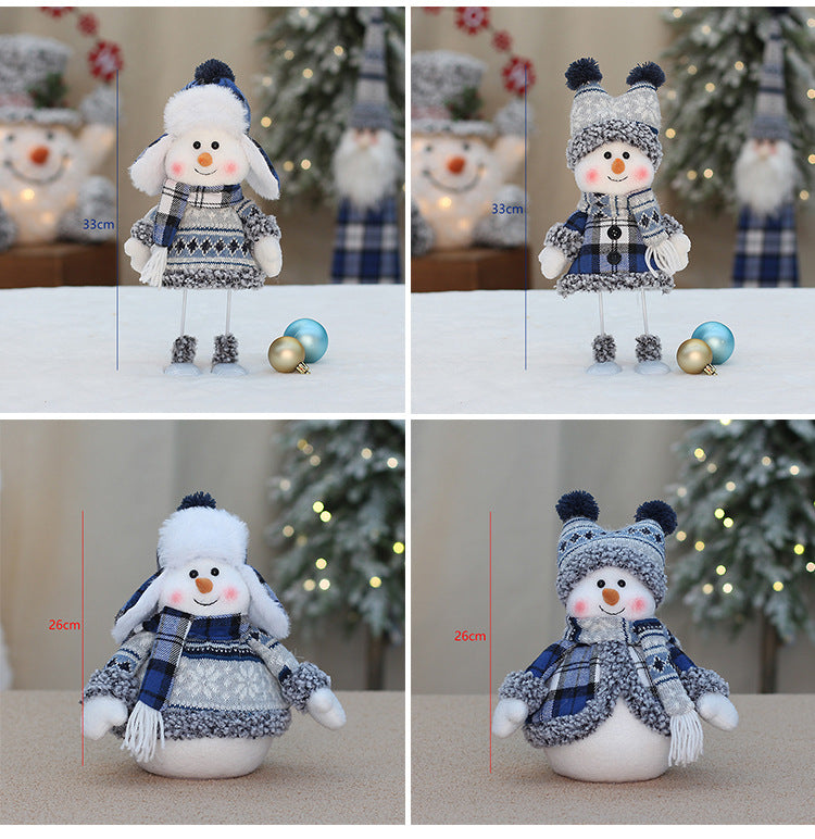 Cross Border Christmas Decorations Ski Snowman Doll Desktop Doll Blue Gauge Fabric Christmas Iron Feet Snowman Ornaments