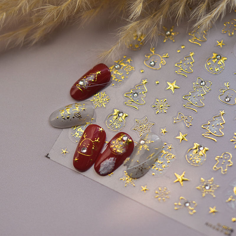 Gold Foil Christmas Tree Nail Stickers New Embossed Ins 3D Internet Celebrity 3D Snowflake Nail Stickers Decoration