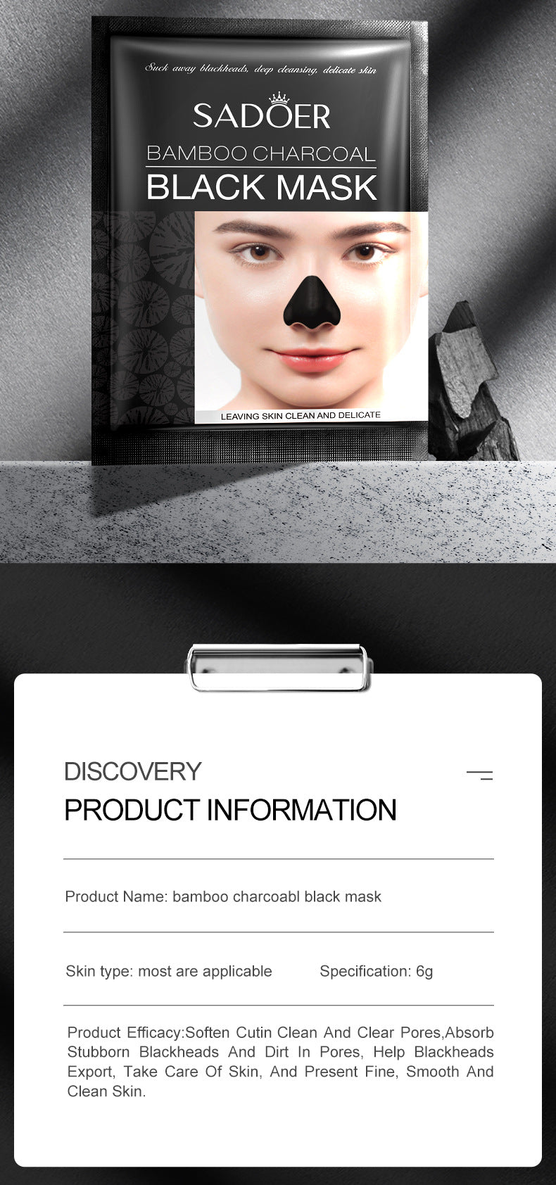Blackhead Remover Mask Bamboo Charcoal Shrink Pores Acne Black Head Removal Cream Nose Cleansing Black Peel Off Masks Skin Care