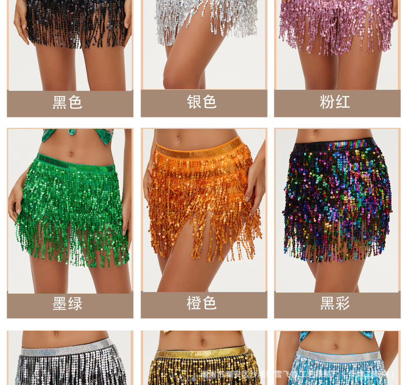 Halloween New Belly Dance Beads Waist Chain 4 Layer Beads Sequins Dance Performance Hip Towel Tassel Waist Seal Belt