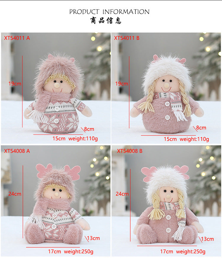 Cross Border Christmas Decorations Pink Antlers Doll Fabric Boys and Girls Doll Standing Doll Desktop Ornaments