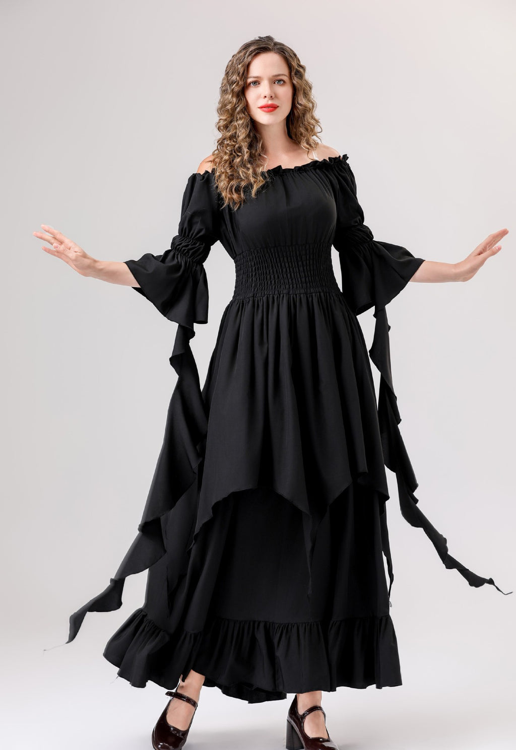 Halloween Medieval Renaissance Retro Dress European and American Square Collar Bundle Waist Dress Stage Performance Costume