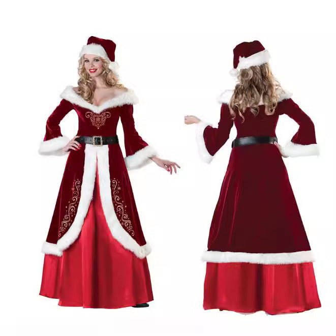 Cross-Border European and American Christmas Santa Claus Couple Costumes High-Quality Luxury Version Cosplay Masquerade Performance Costumes