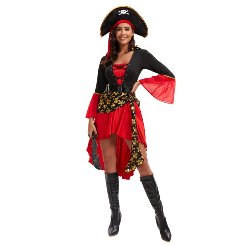 New Halloween Female Red Pirate Game Cosplay Costume Masquerade Pirate Captain Stage Performance Costume