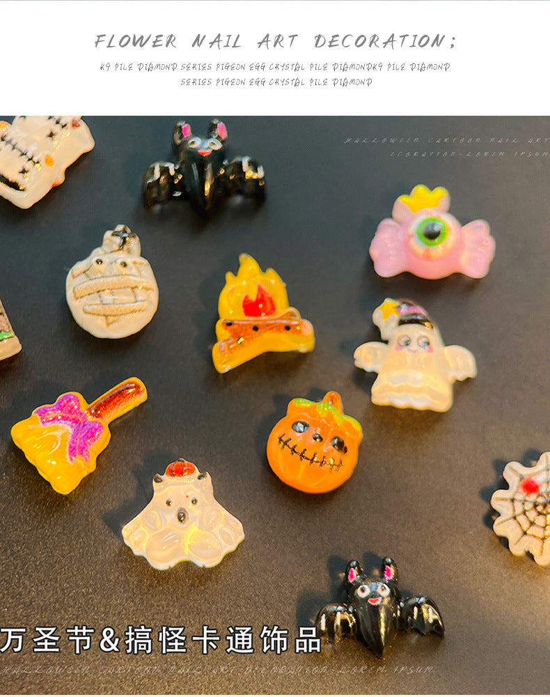 Halloween Cartoon Nail Art Accessories Mixed Cross-Border New Products Funny Magic Ghost Pumpkin DIY Nail Diamond Accessories