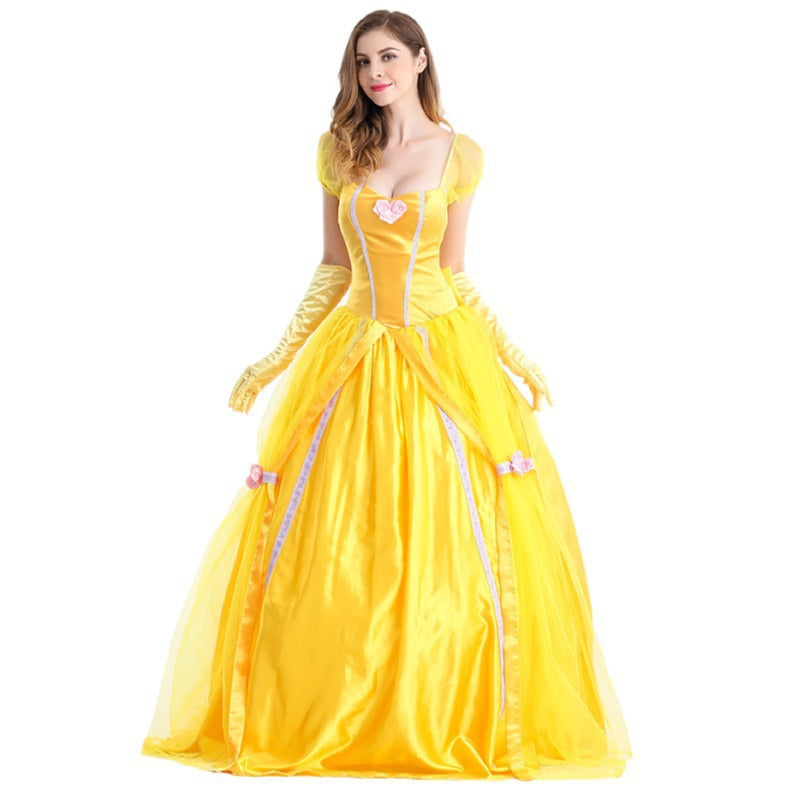 Halloween Costume Beauty and the Beast Movie Character Belle Princess Yellow Dress Game Princess Costume