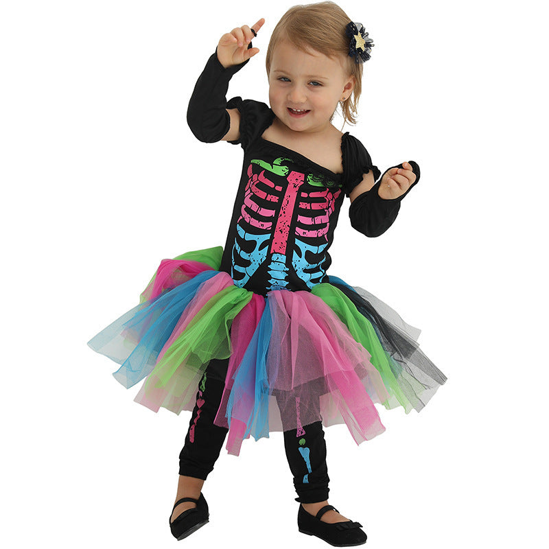 Colorful Punk Skull Costume Halloween jumpsuit Halloween New Skull Skeleton Playing Suit