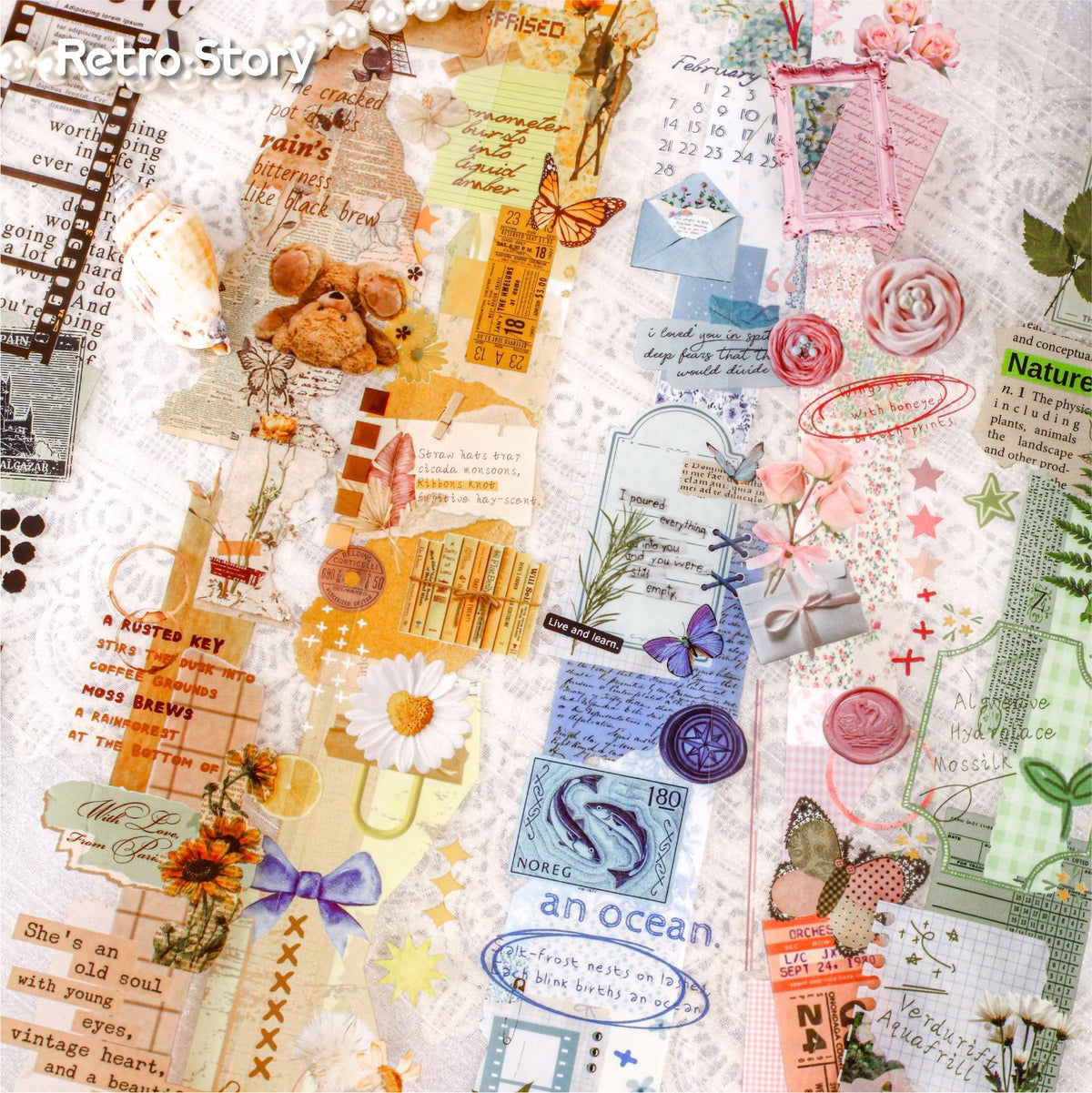 Retrostory Time Specimen Creative Decoration Collage Material Pack Material Pain Pack Sticker Handbook Material Tape