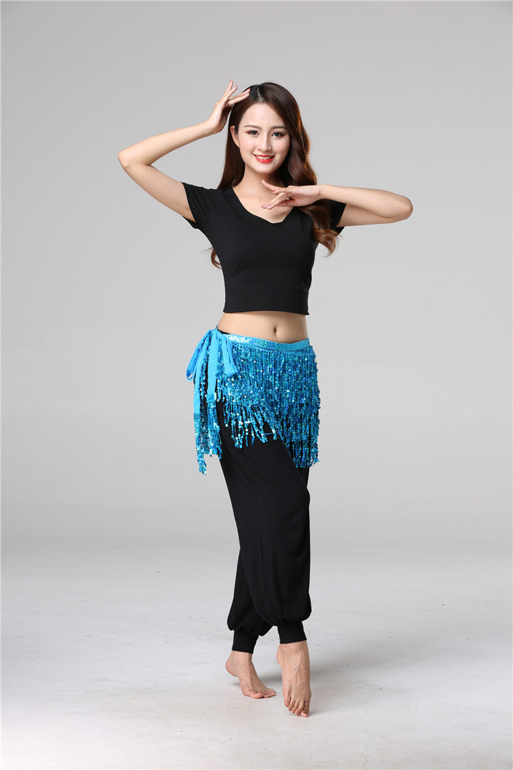 Halloween in stock Belly Dance Performance Costume Sequins Tassel Hips Bead Pieces Waist Chain Indian Dance Waist Towel Wholesale