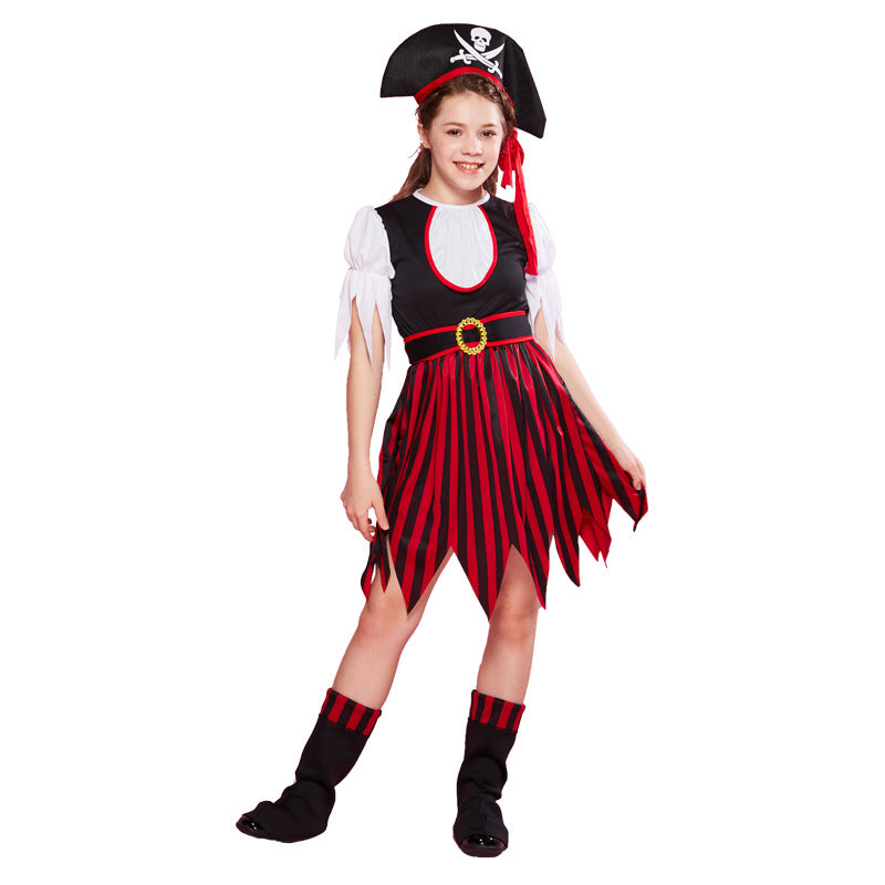 Halloween Children's Costume Costume Performance Costume Performance Costume Pirates of the Caribbean New Red and Black Striped Suit