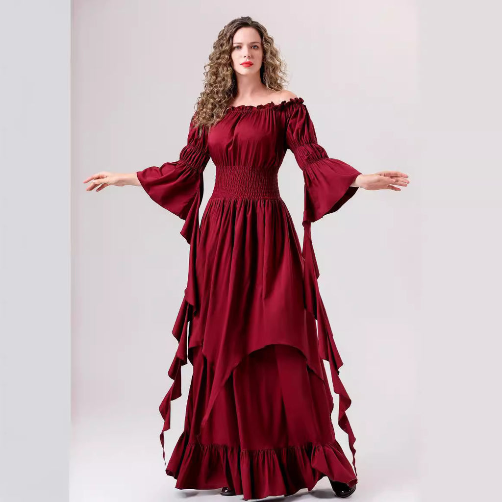 Halloween Medieval Renaissance Retro Dress European and American Square Collar Bundle Waist Dress Stage Performance Costume