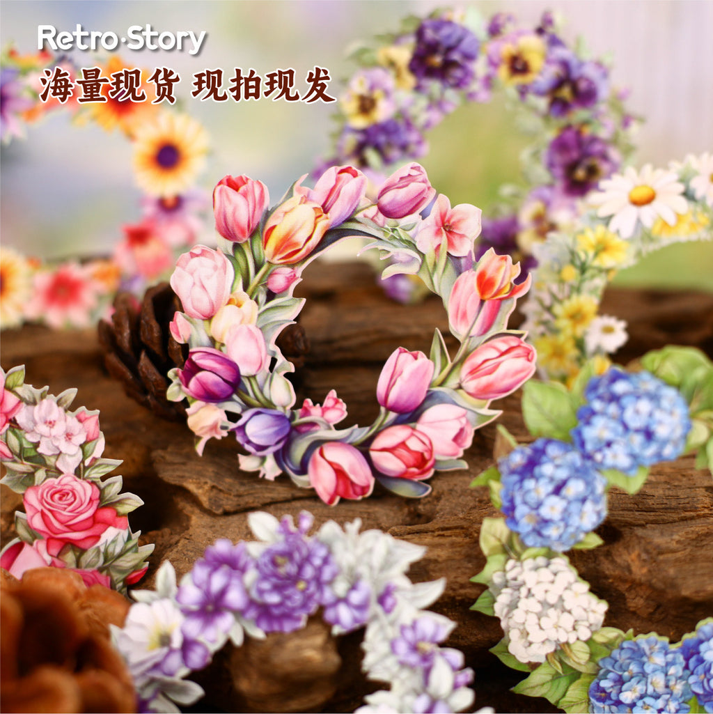Retrostory Garland Series Pet Hard Cardboard Stickers Creative Pastoral Decoration Collage Material Landscaping Stickers