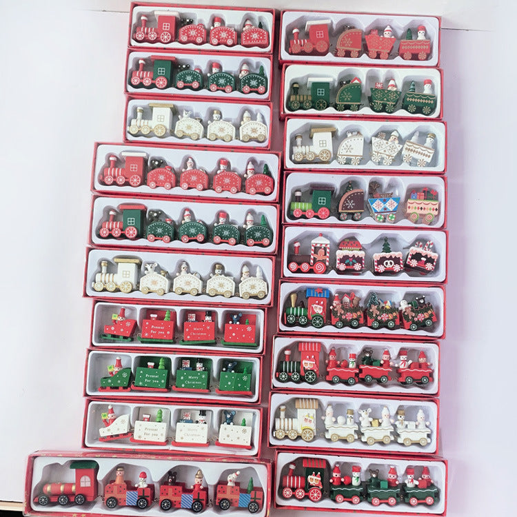 Strict selection of Christmas decorations cartoon creative children's Christmas gifts small train wooden window desktop ornaments