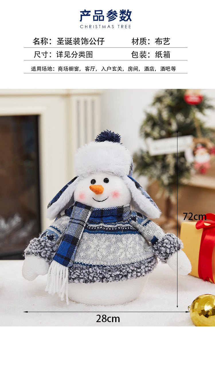 Cross Border Christmas Decorations Ski Snowman Doll Desktop Doll Blue Gauge Fabric Christmas Iron Feet Snowman Ornaments