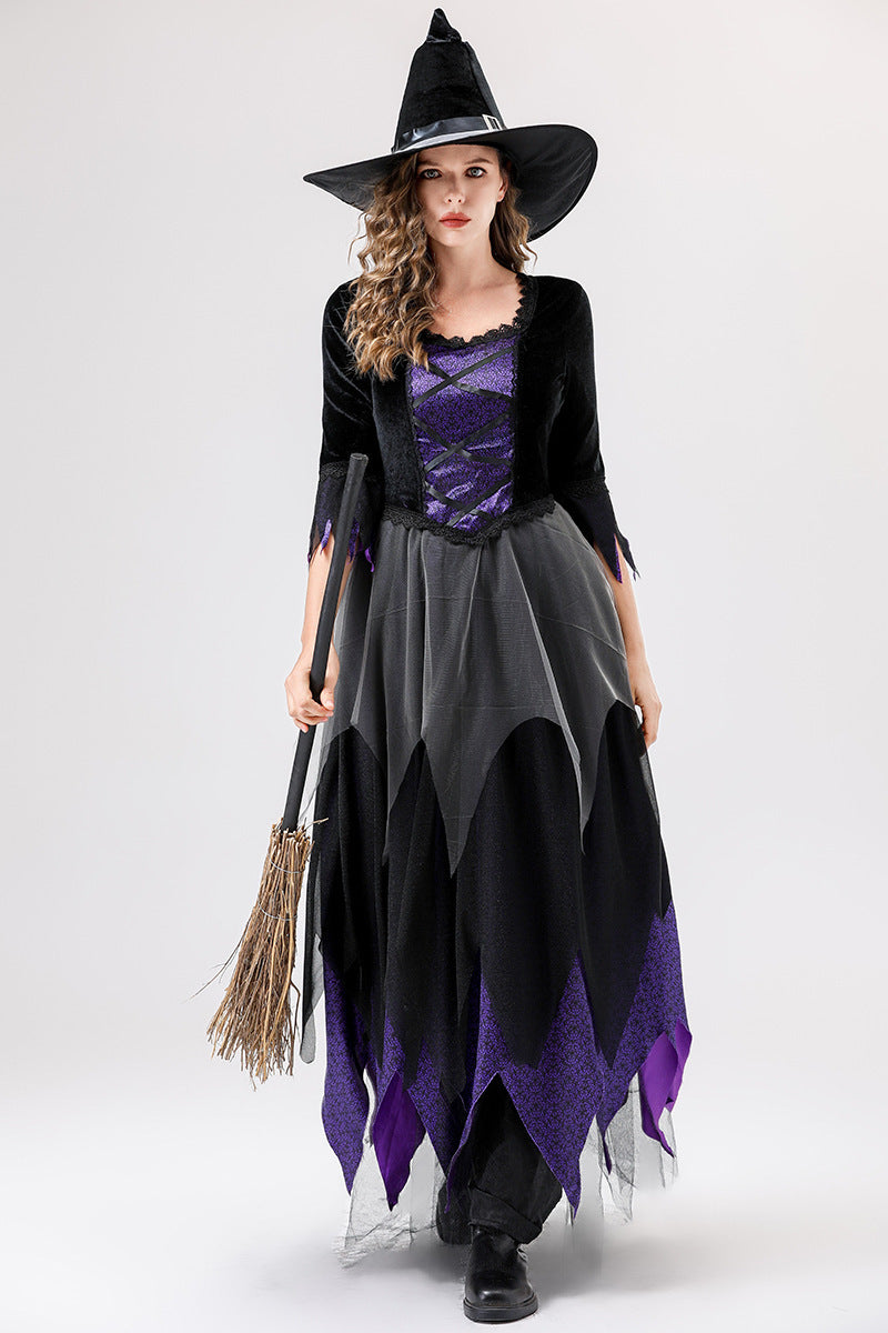 European and American Halloween Cosplay Witch Costume Vampire Black Purple Dress Magic Witch Role Play