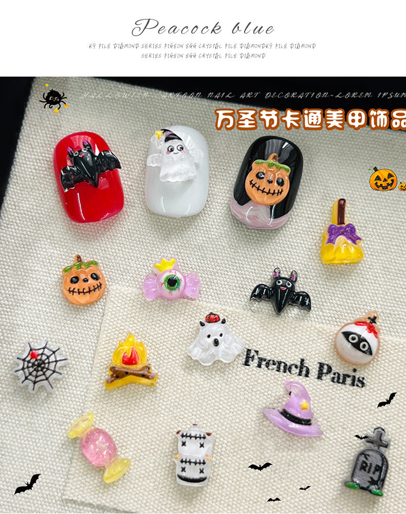 Halloween Cartoon Nail Art Accessories Mixed Cross-Border New Products Funny Magic Ghost Pumpkin DIY Nail Diamond Accessories