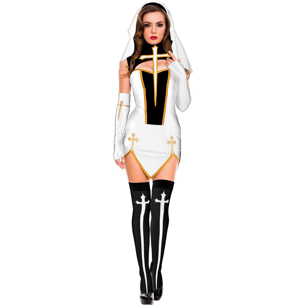 S-Xl Halloween Nun Clothes Adult Female Cross Cos Performance Clothes Nun Performance Clothes Game Uniforms