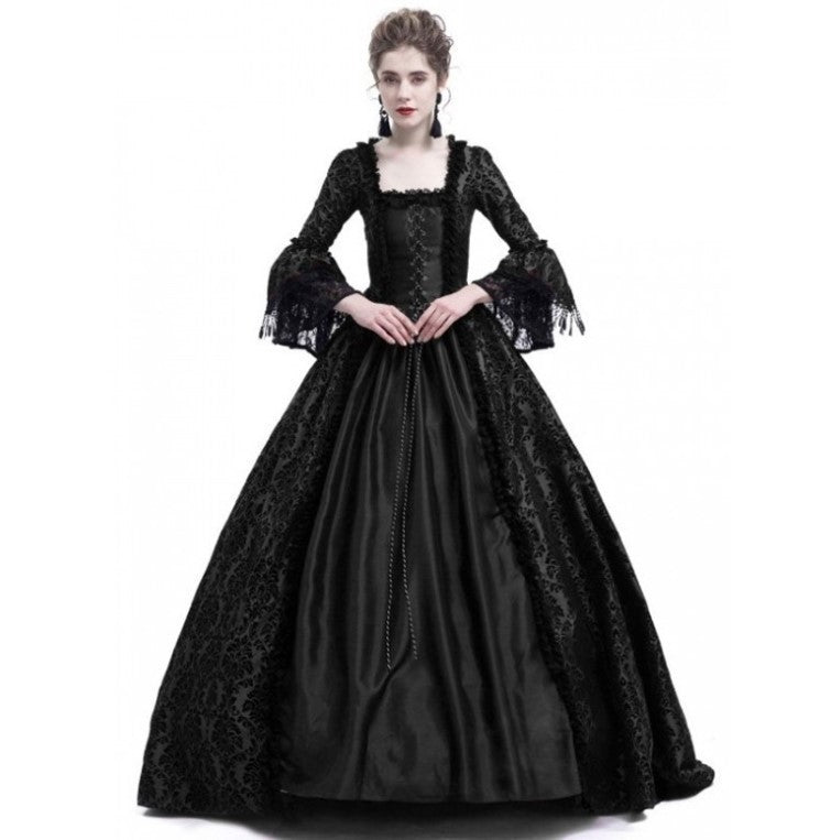 Cross-border foreign trade Halloween Victorian court dress women's long dress lace stitching bell sleeve dress women