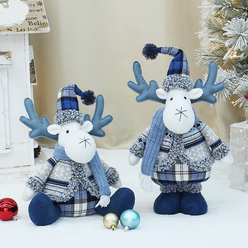 Cross-border New Christmas Decorations Blue Doll Window Arrangement Elk Doll Christmas Cloth Bear Ornaments