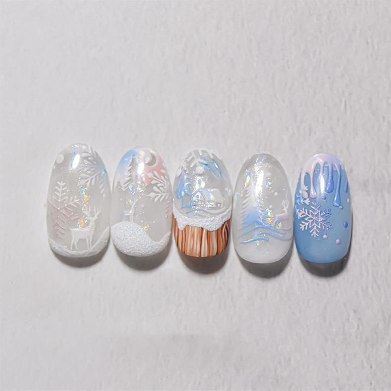 Fantasy Christmas Nail Art Stickers Tomoni Embossed Adhesive Popular Ins Colorful Snowflake Nail Sticker Decorations