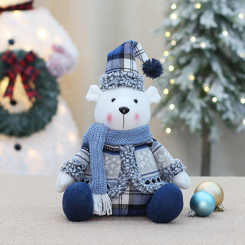 Cross-border New Christmas Decorations Blue Doll Window Arrangement Elk Doll Christmas Cloth Bear Ornaments