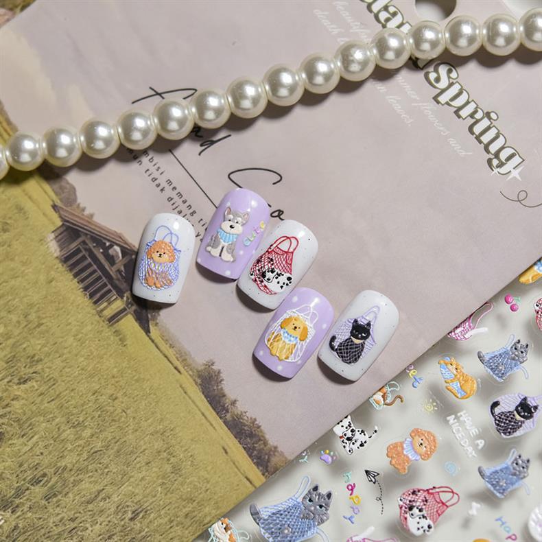 Happy Cute Pet Cat and Puppy Nail Art Stickers Embossed New 3D Stereo 5D Cute Nail Sticker Decorations