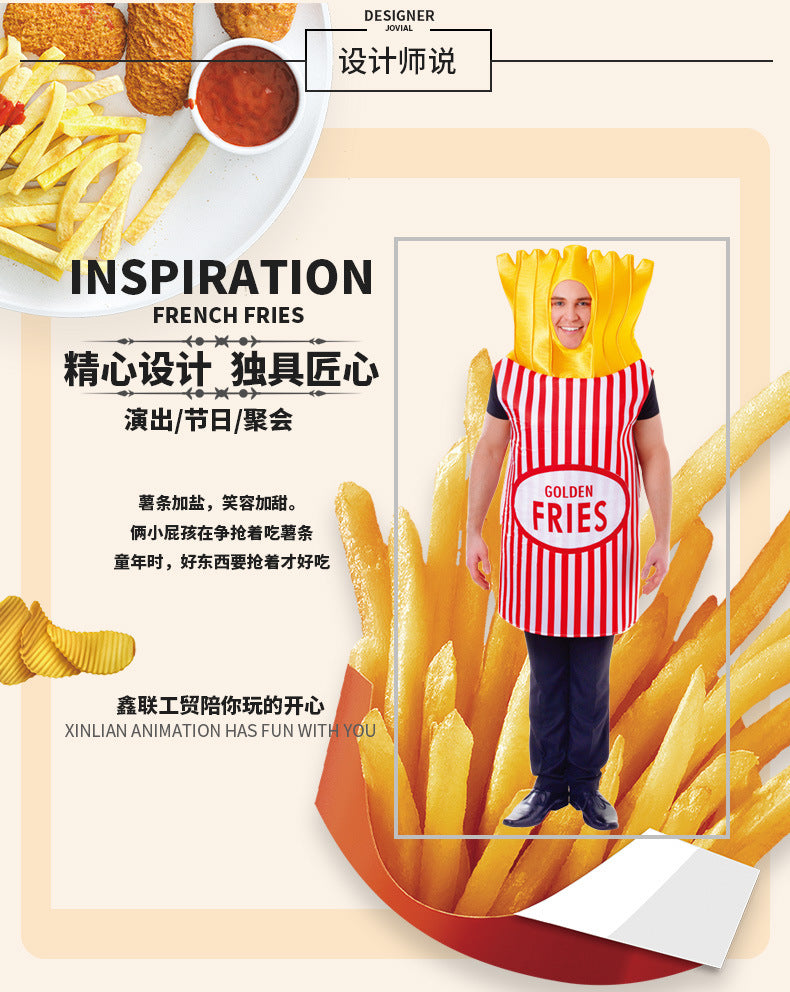 Fun Food Party Costume cosplay Play Mardi Gras Halloween Stage Performance Costume Fries Performance Costume