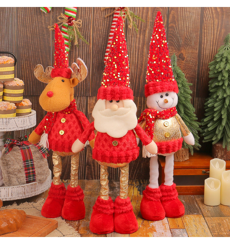 A variety of Christmas standing telescopic doll hotel window Christmas snowman elk doll decorative ornaments