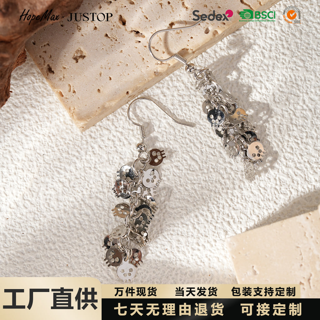 Justop European and American Halloween Ins-Style Personality Exaggerated Trendy Earrings for Women, Skull Earrings, Quirky Ear Accessories