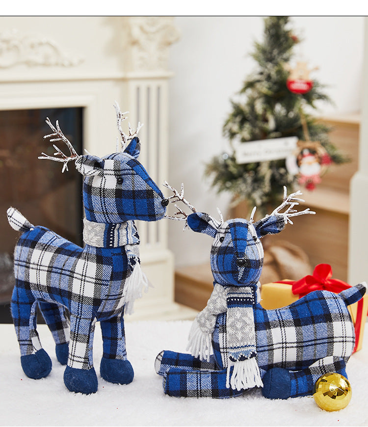 Cross Border Christmas Decorations Ski Snowman Doll Desktop Doll Blue Gauge Fabric Christmas Iron Feet Snowman Ornaments