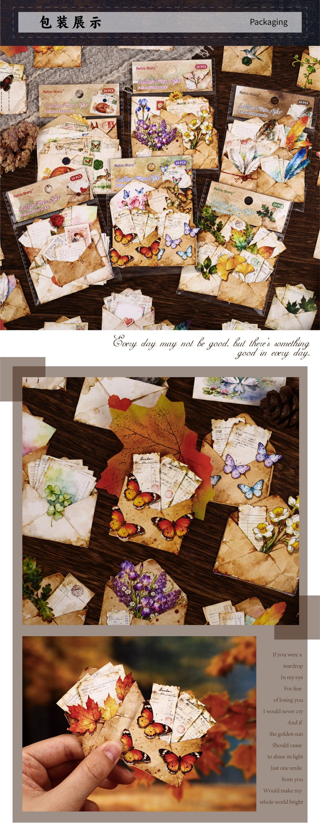 Retrostory Letters from Afar Series Natural Boundless Fallen Leaf Specimen Decorative Material 10 Handbook Sticker Packs