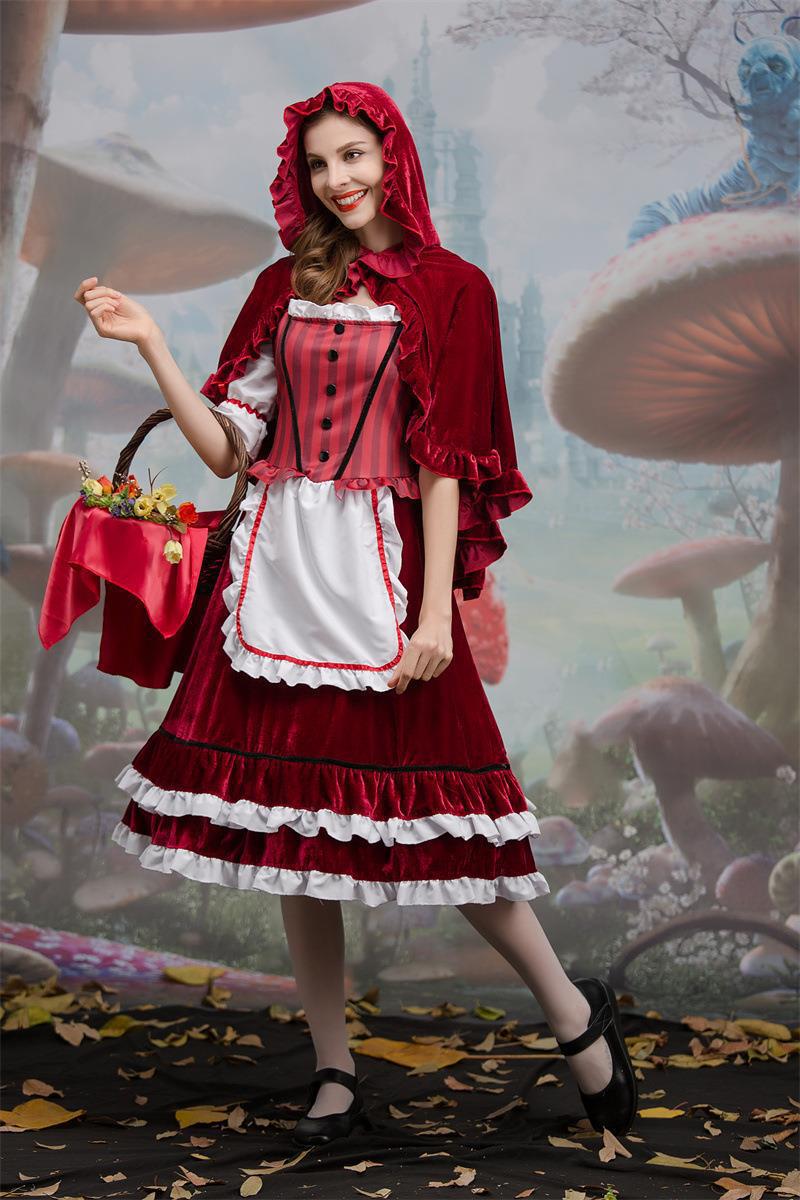 European and American New Halloween Little Red Riding Hood Cos Role-Playing Anime Party Costume Little Red Riding Hood Performance Outfit