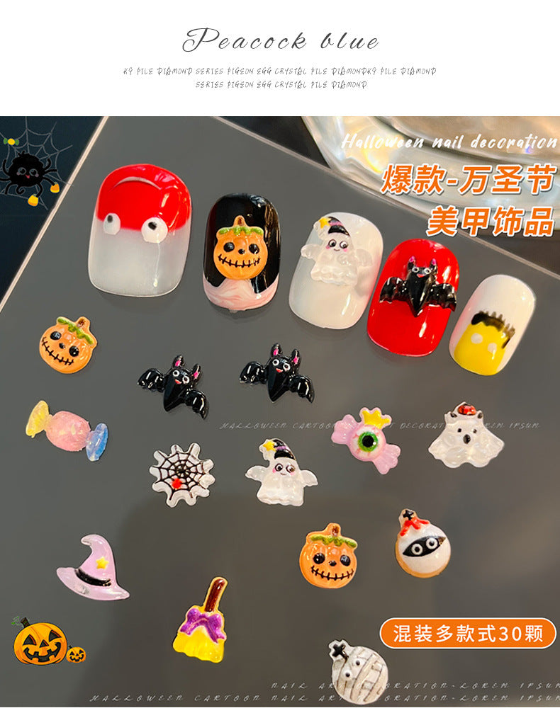 Halloween Cartoon Nail Art Accessories Mixed Cross-Border New Products Funny Magic Ghost Pumpkin DIY Nail Diamond Accessories
