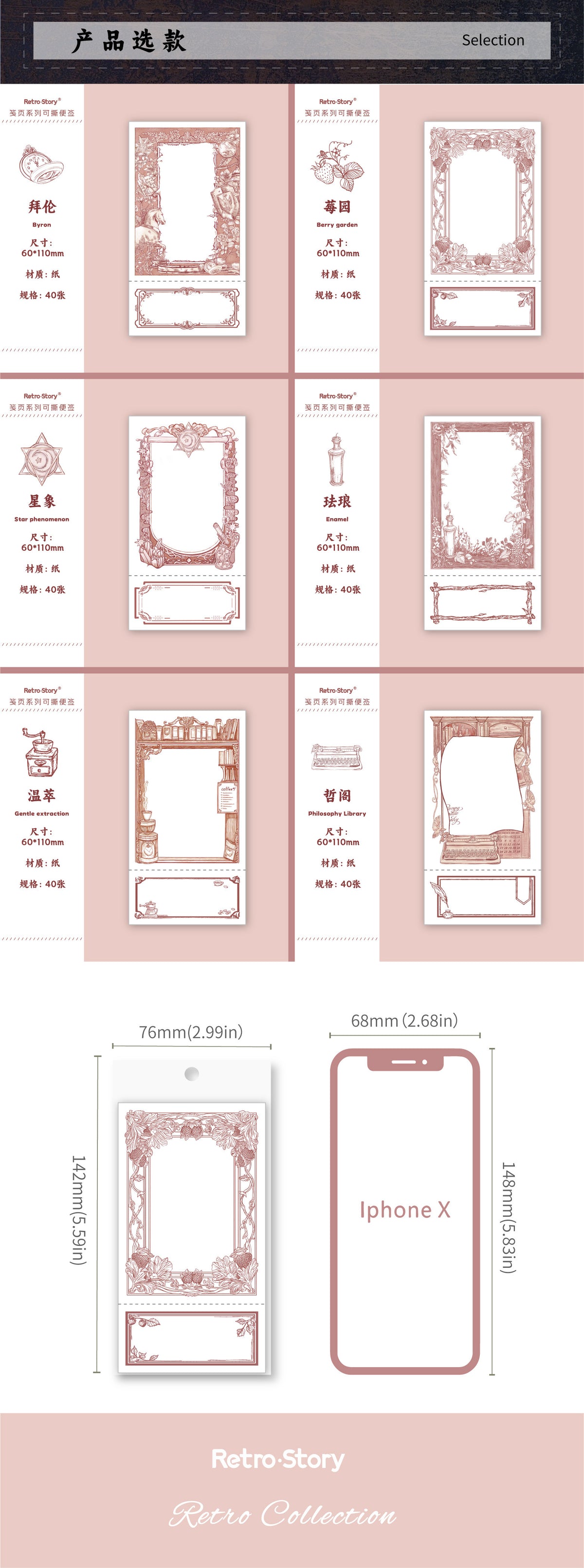 Retrostory Letterhead Series Cross-Border Letterhead Base Paper DIY Decorative Background Paper Sticky Note Handmade Note