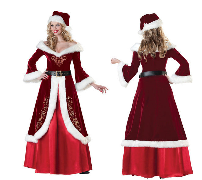 Cross-Border European and American Christmas Santa Claus Couple Costumes High-Quality Luxury Version Cosplay Masquerade Performance Costumes