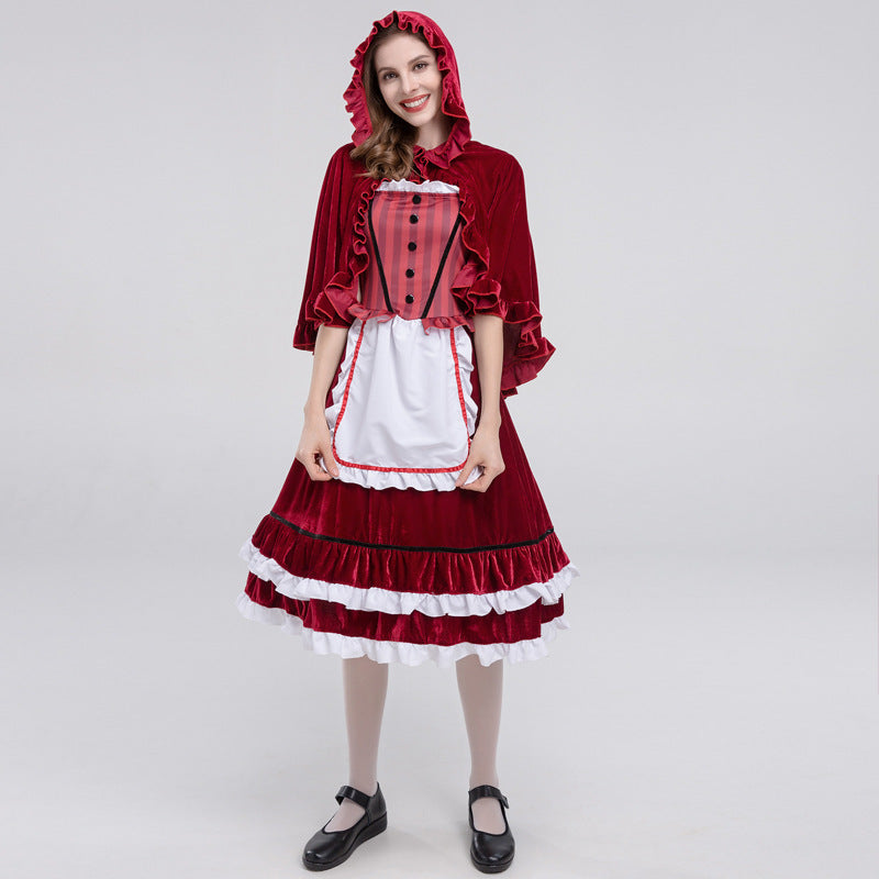 Halloween Retro Palace Dress Little Red Riding Hood Long Dress Cosplay Queen Character Performance Costume