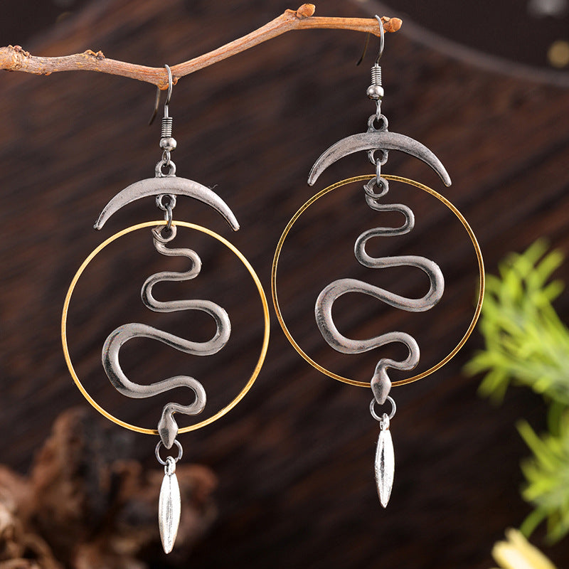Gothic Devil's Eye Punk Earrings Halloween Accessories Ancient Silver Moon Metal Long Earrings Cross-Border