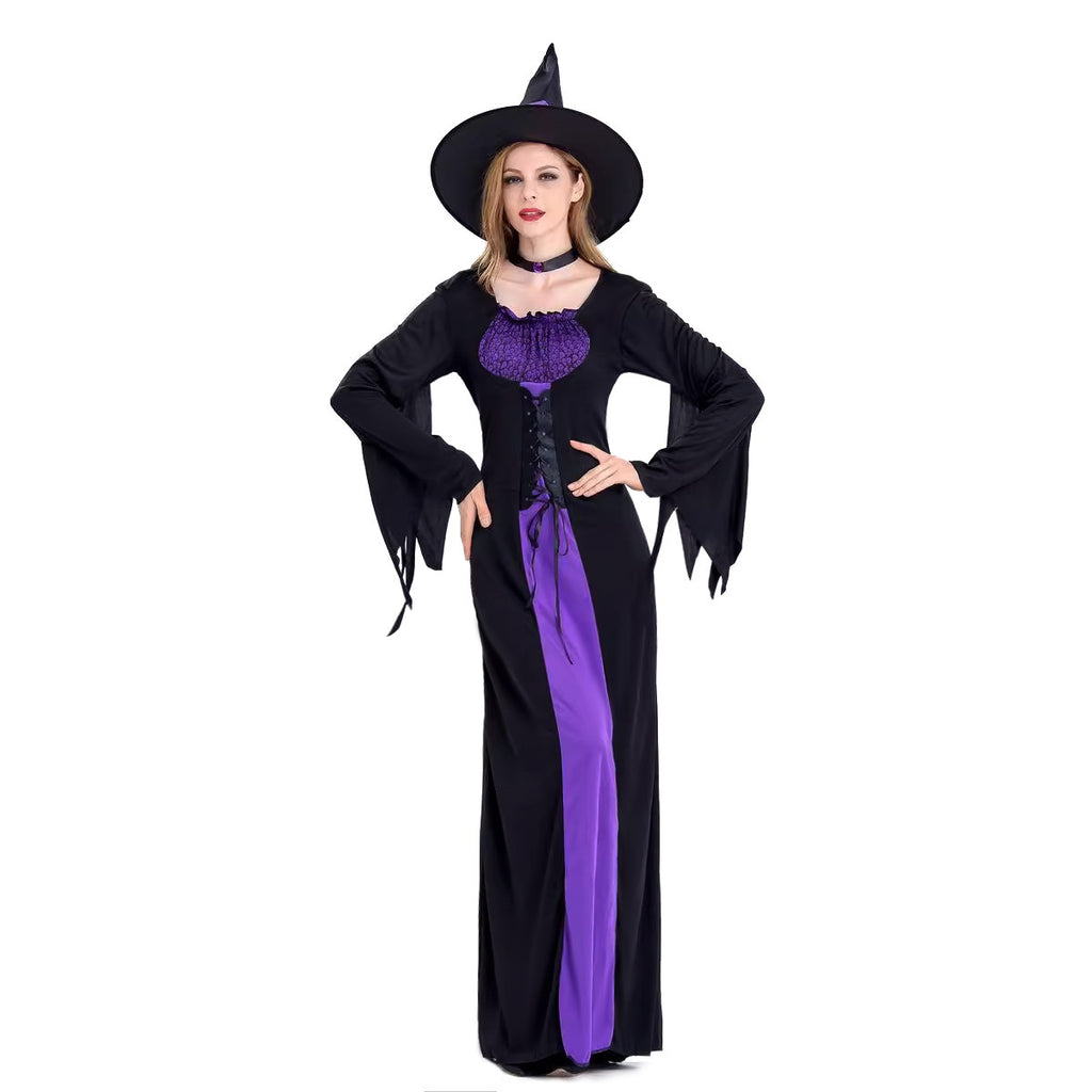 Amazon Cross-Border Halloween Purple Witch Costume Magician Long Skirt Wizard Cosplay Stage Performance Costume