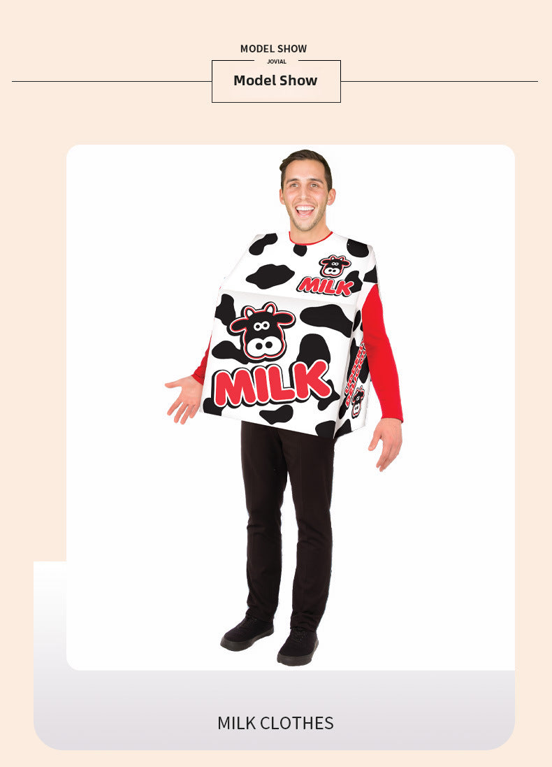 Halloween Adult Food Costume Cosplay Milk Carton Game Stage Costume Game Theme Dance Party