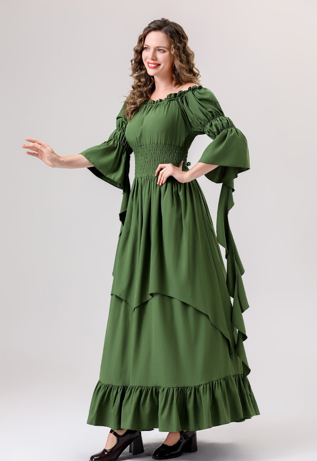 Halloween Medieval Renaissance Retro Dress European and American Square Collar Bundle Waist Dress Stage Performance Costume