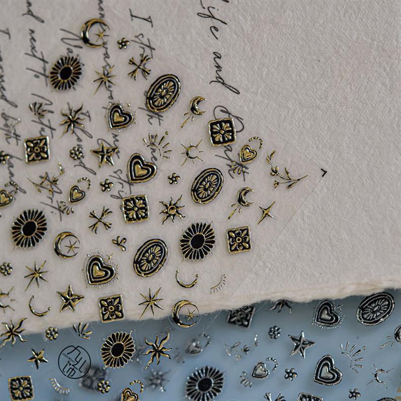 Metal Star and Moon Nail Art Stickers Embossed New 3D Stereo Popular Ins Gold and Silver Punk Nail Sticker Decorations