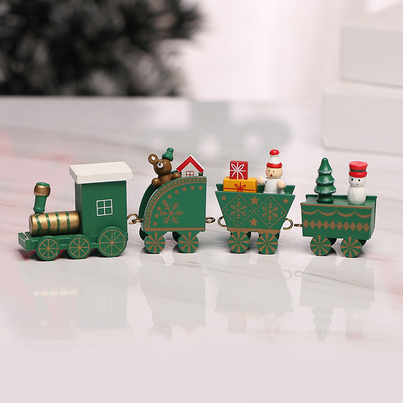 Strict selection of Christmas decorations cartoon creative children's Christmas gifts small train wooden window desktop ornaments