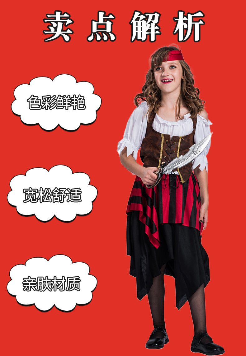 Halloween Children's Costume Costume Performance Costume Performance Costume Pirates of the Caribbean New Red and Black Striped Suit