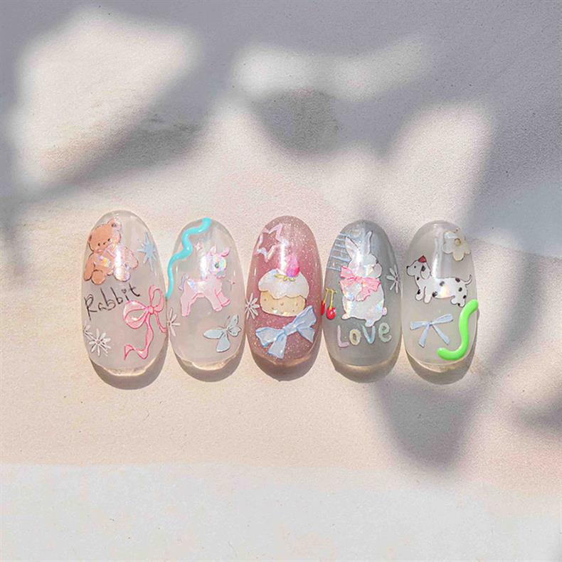 Cute Pink Graffiti Nail Art Stickers Tomoni Embossed 3D Apple Cake Kidsren's Nail Sticker Decorations