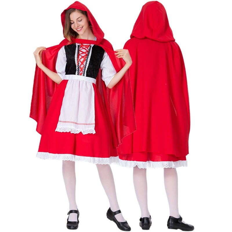 Adult Female Halloween Cosplay Little Red Riding Hood Costume Fairy Tale Role-Playing Dress Grandma Wolf Cape