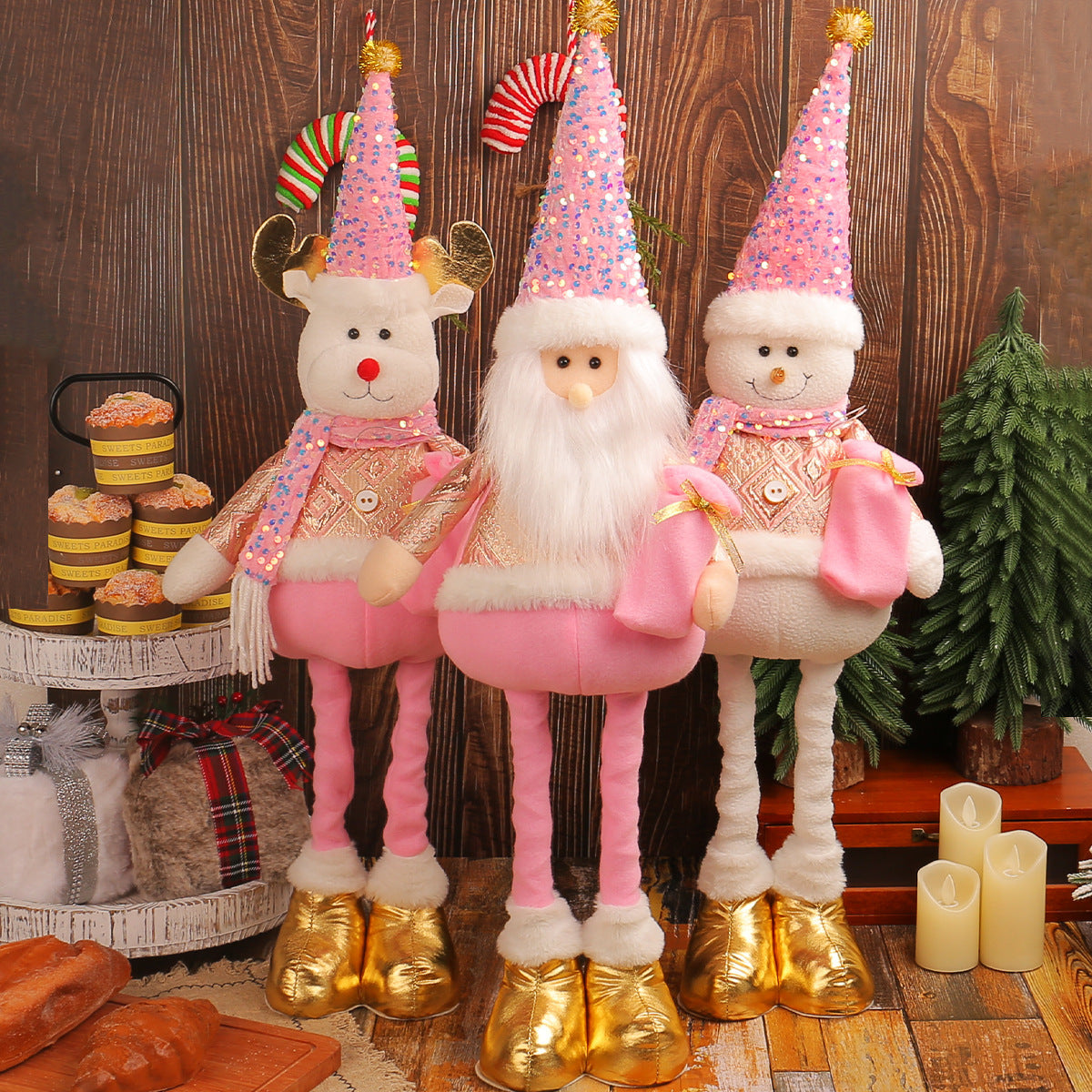 A variety of Christmas standing telescopic doll hotel window Christmas snowman elk doll decorative ornaments